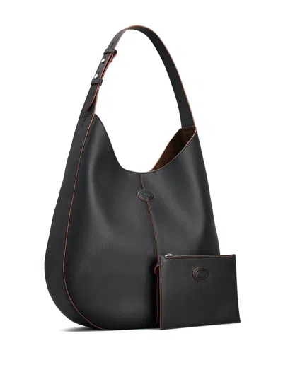 Tod's Sacca Hobo Black Grained Leather Bag In Black