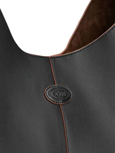 Tod's Sacca Hobo Black Grained Leather Bag In Black