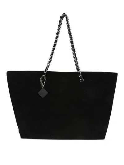 Tory Burch Terry Cotton Tote Bag With Chain Strap In Black