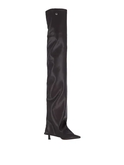 Attico Knee-high Boots With Pointed Toe And Stiletto Heel In Brown