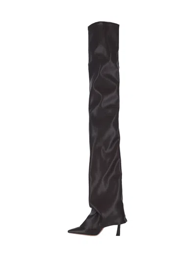 Attico Knee-high Boots With Pointed Toe And Stiletto Heel In Brown