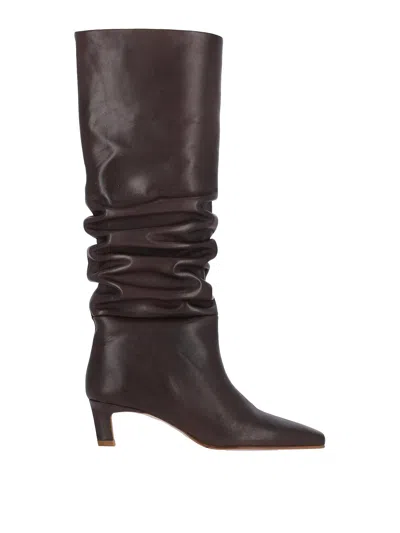 Alohas 50mm Kalila Gathered Leather Tall Boots In Brown