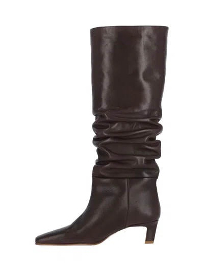 Alohas 50mm Kalila Gathered Leather Tall Boots In Brown