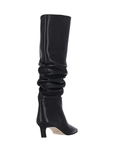 Alohas Mid-calf Black Leather Boots With Pointed Toe And Relaxed Texture In Black