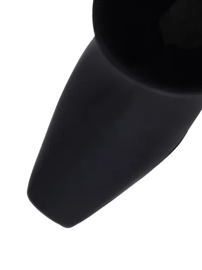 Alohas Mid-calf Black Leather Boots With Pointed Toe And Relaxed Texture In Black