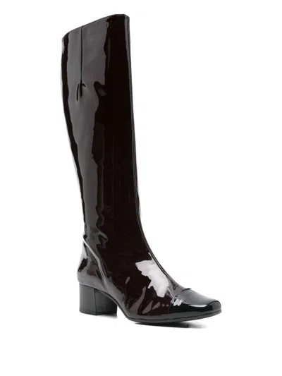 Carel Paris Leather Tall Boots Block Heel In Brown