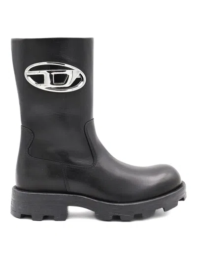 Diesel D-hammer-biker Boots In Shiny Leather In Black