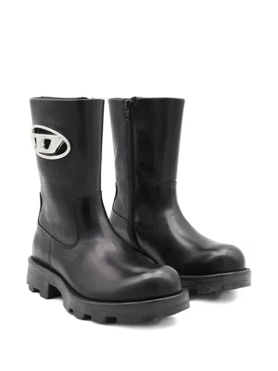 Diesel D-hammer-biker Boots In Shiny Leather In Black
