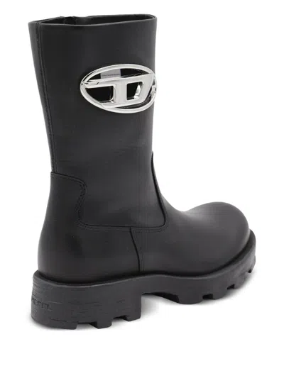 Diesel D-hammer-biker Boots In Shiny Leather In Black