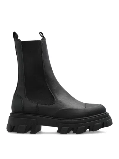 Ganni Black Leather Chelsea Boots In Black