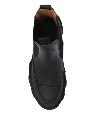 Ganni Black Leather Chelsea Boots In Black