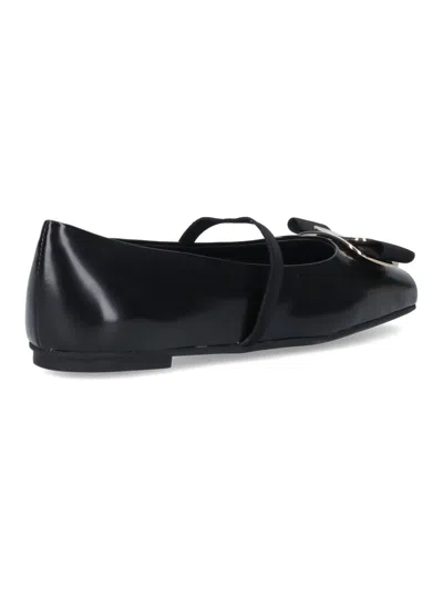 Ferragamo Lambskin Flats With Gold-tone Buckle Detail In Black