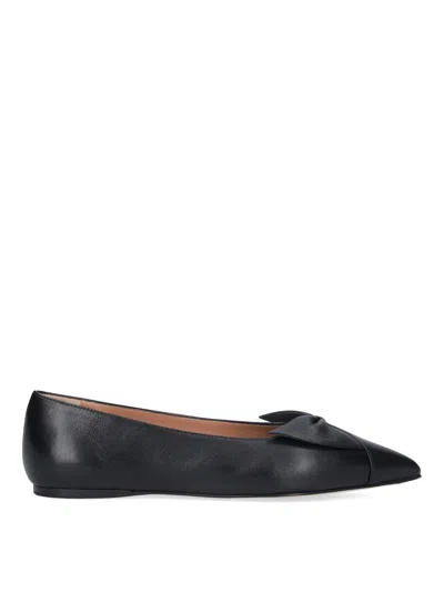 Ferragamo Bow Pointed Toe Flat Ballerina Shoes In Black