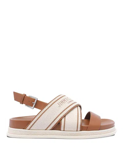Jimmy Choo Joa Canvas Sandals Flat Sole In Brown