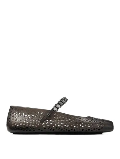 Jimmy Choo The Jelly Transparent Black Ballet Flats With Crystals In Black