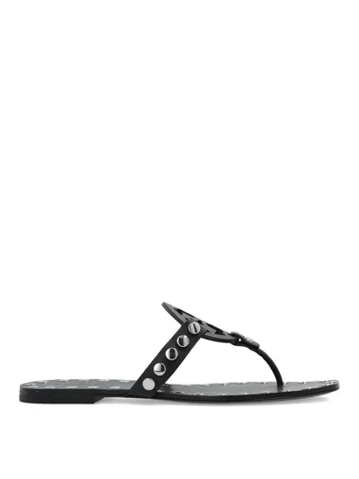 Tory Burch Leather Sandals With Logo On The Front In White