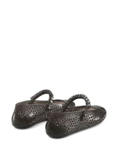 Jimmy Choo The Jelly Transparent Black Ballet Flats With Crystals In Black