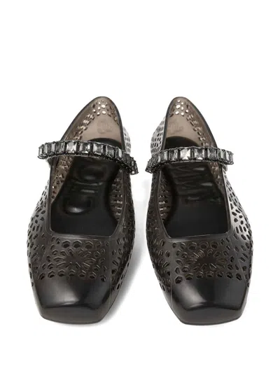 Jimmy Choo The Jelly Transparent Black Ballet Flats With Crystals In Black