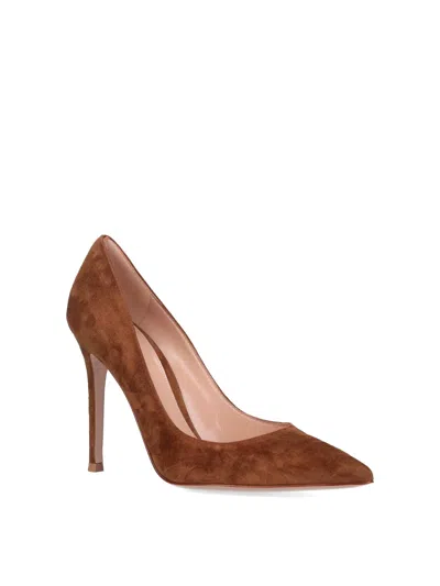 Gianvito Rossi Pointed-toe Suede Stiletto Pumps With Leather Sole In Brown