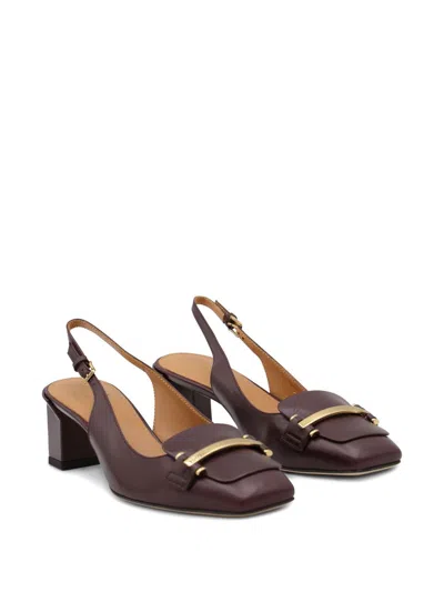 Tod's Chunky Heel Buckle Square Toe Pumps In Brown