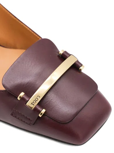 Tod's Chunky Heel Buckle Square Toe Pumps In Brown