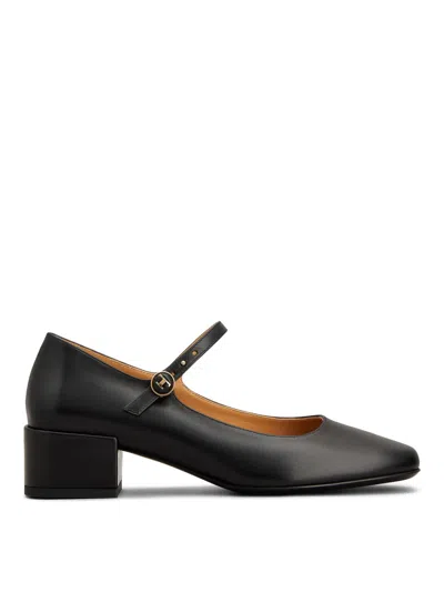 Tod's Almond Toe Block Heel Gold Hardware Pumps In Black