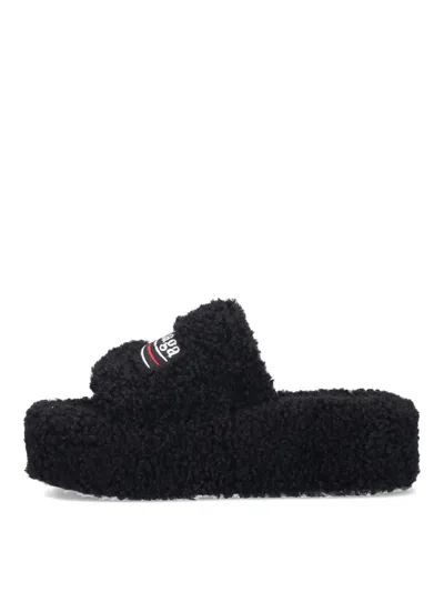 Balenciaga Furry Platform Sliders In Black