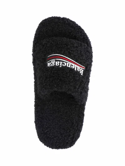 Balenciaga Furry Platform Sliders In Black