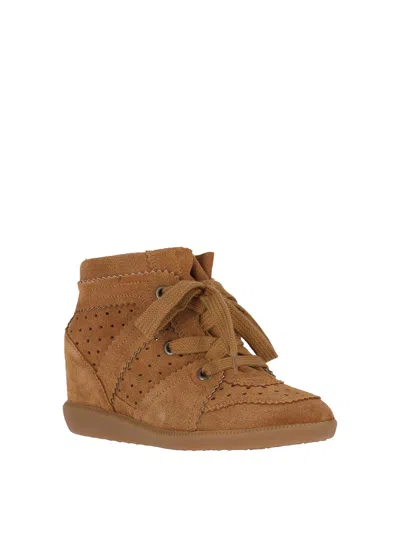 Isabel Marant Bobby Perforated Suede Wedge Sneakers In Brown