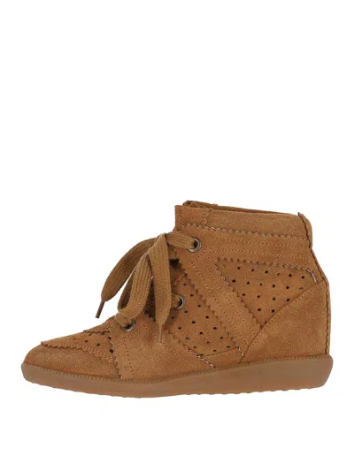 Isabel Marant Bobby Perforated Suede Wedge Sneakers In Brown