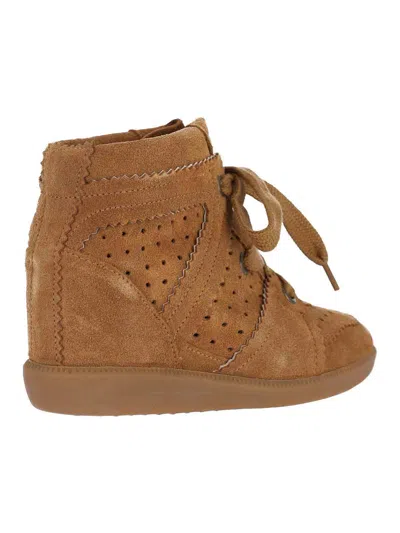 Isabel Marant Bobby Perforated Suede Wedge Sneakers In Brown