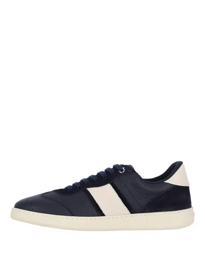 Ferragamo Men Blue Sneakers With Contrasting Heel And Logo Lettering On The Tongue In Leather Man In Blue