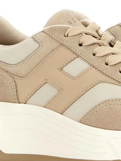 Hogan Panelled Design Leather Sneakers With Ridged Sole In Neutral