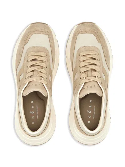 Hogan Panelled Design Leather Sneakers With Ridged Sole In Neutral