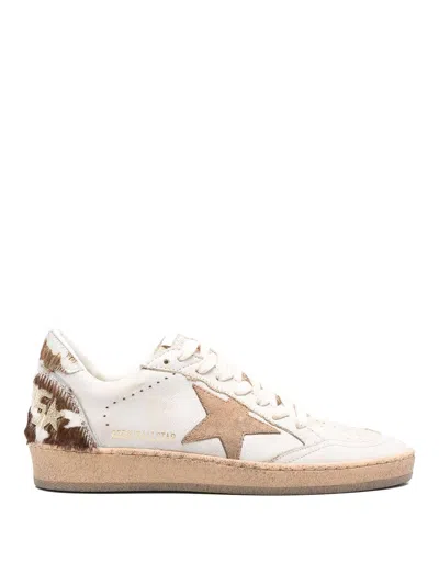 Golden Goose Ball Star Sneakers In Leather With Suede Star And Horsy Cow Printed Heel Tab In Brown