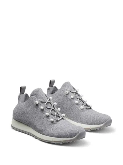 Jimmy Choo Veles Cotton Knit Pearly Stud Sneakers In Gray