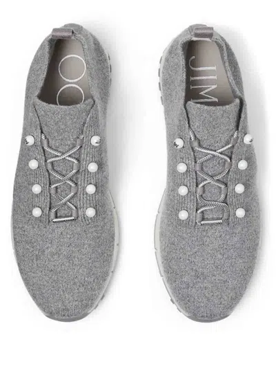 Jimmy Choo Veles Cotton Knit Pearly Stud Sneakers In Gray