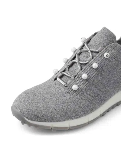 Jimmy Choo Veles Cotton Knit Pearly Stud Sneakers In Gray
