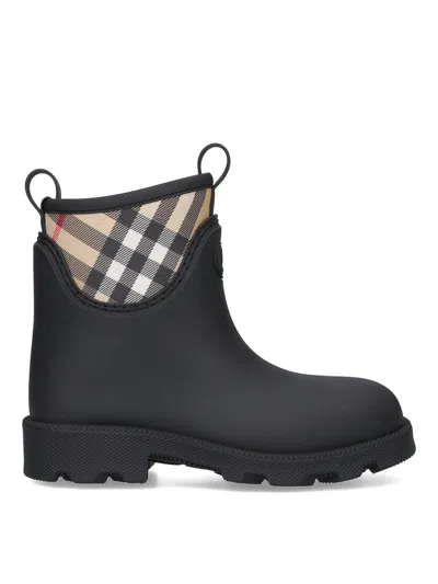 Burberry Marsh Stamp Checked Nylon-trimmed Rubber Ankle Boots In Multi