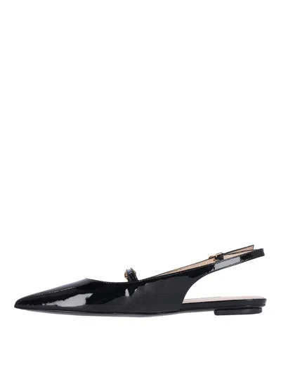 Stuart Weitzman Emilia Patent Mary Jane Slingback Ballerina Flats In Black