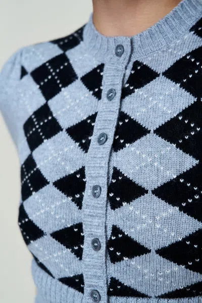 Danielle Guizio Ny The Sweet Argyle Wool Cardigan In Blue