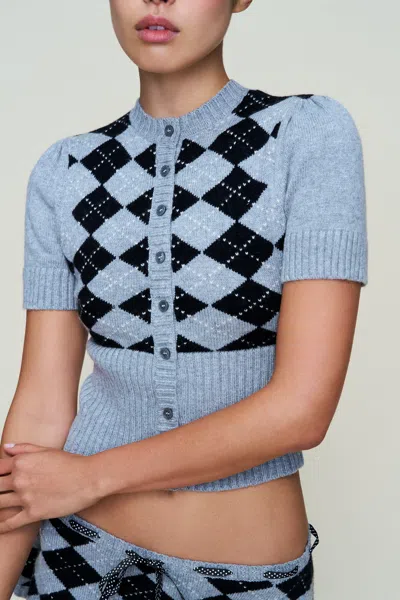 Danielle Guizio Ny The Sweet Argyle Wool Cardigan In Blue
