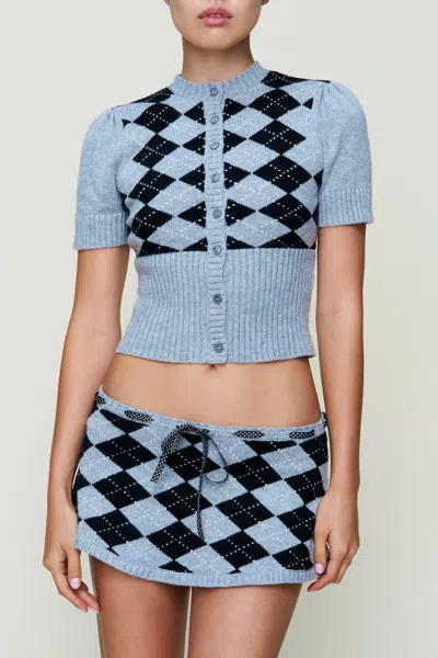Danielle Guizio Ny The Sweet Argyle Wool Cardigan In Blue