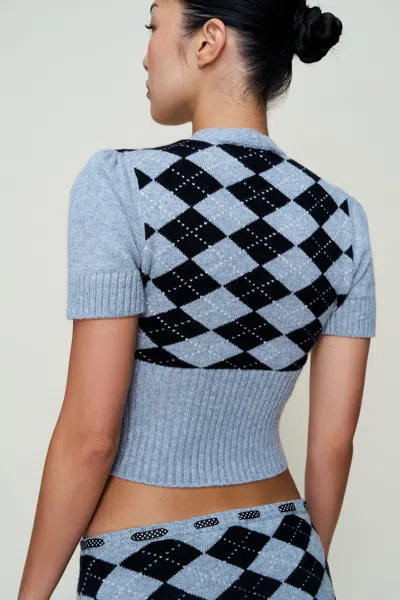 Danielle Guizio Ny The Sweet Argyle Wool Cardigan In Blue