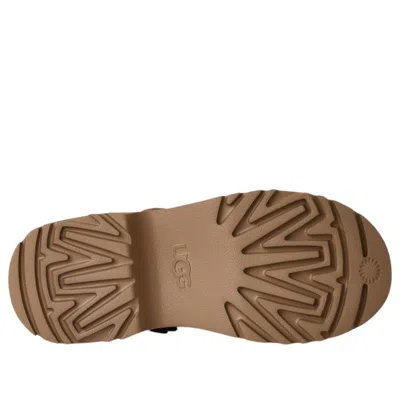 Ugg Suede Mules With Plush Trim And Adjustable Strap In Brown