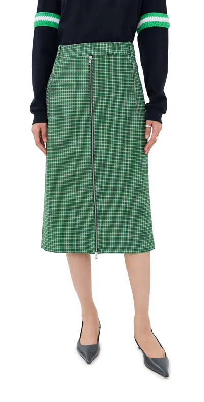 Tibi Leon Check Midi Trouser Zip Skirt Green Multi In Animal Print