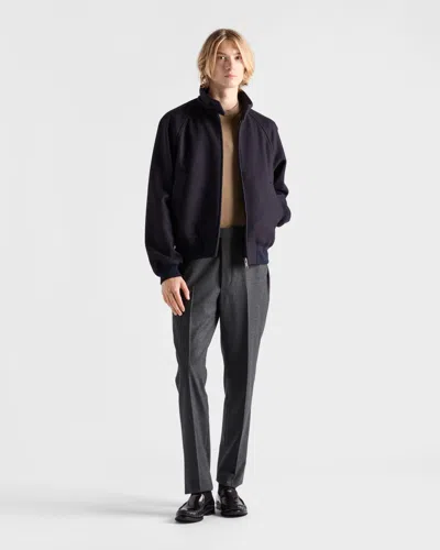 Prada Blue Wool And Cashmere Zip Jacket In Black