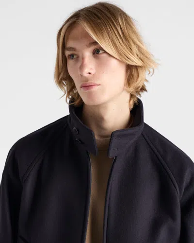 Prada Blue Wool And Cashmere Zip Jacket In Black