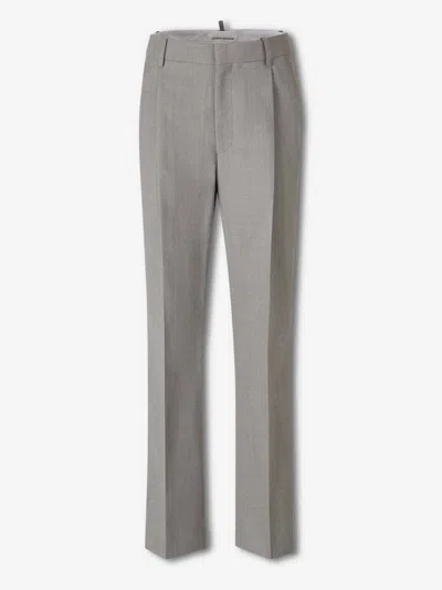 Victoria Beckham Double-pleated Wool Trousers In Gray