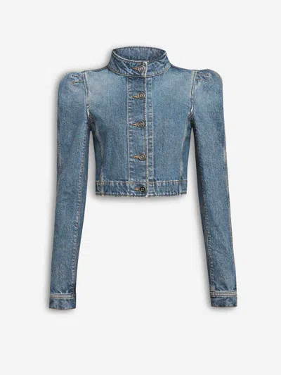 Alaïa Denim High Neck Jacket In Animal Print